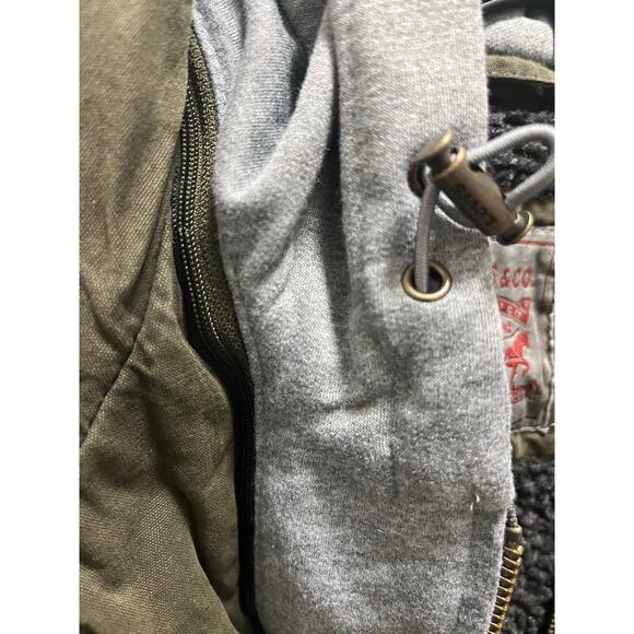 LEVI’S Sherpa MEDIUM Trucker Brown Military Jacket Removable Hood - Picture 3 of 13